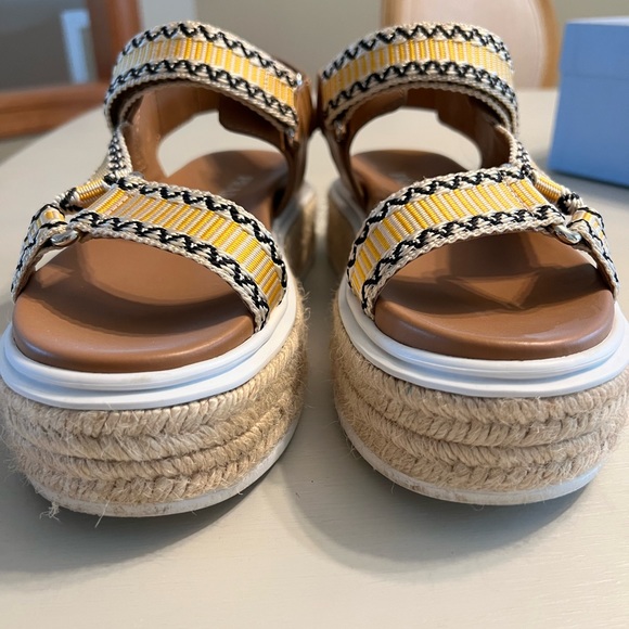 Prada Yellow And Jaquard And Leather Platform Espadrilles - Picture 2 of 5